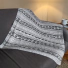Hand Knitted Fair Isle Baby Blanket Grey Cream Neutral Newborn Gift