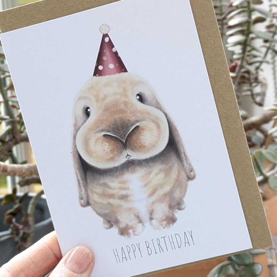 Happy Birthday Bunny, Rabbit Greetings Card, A6 Recycled Card