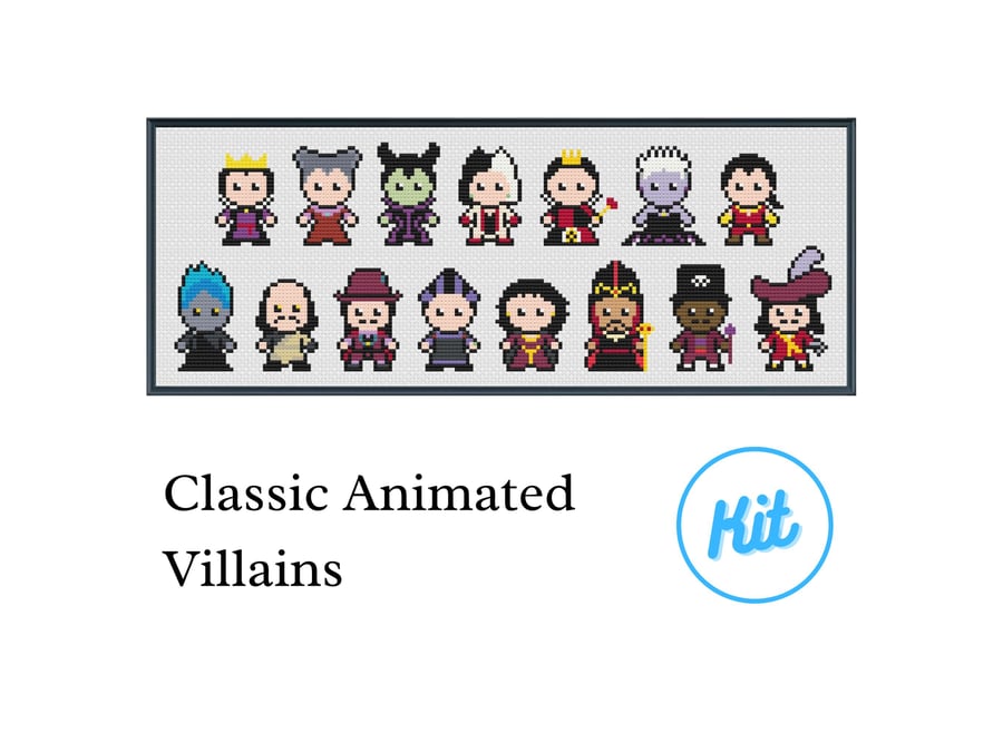 Easy Cross Stitch Kit: Classic Animated Villains - For Beginners