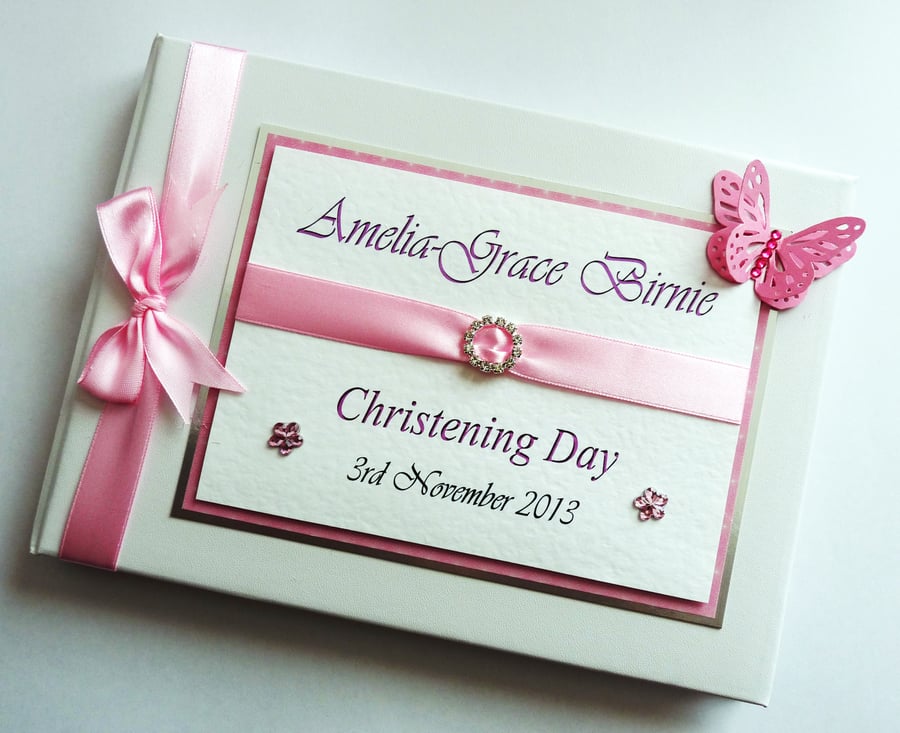 Pink christening guest book, girl christening book, keepsake, gift