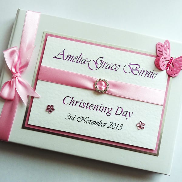 Pink christening guest book, girl christening book, keepsake, gift