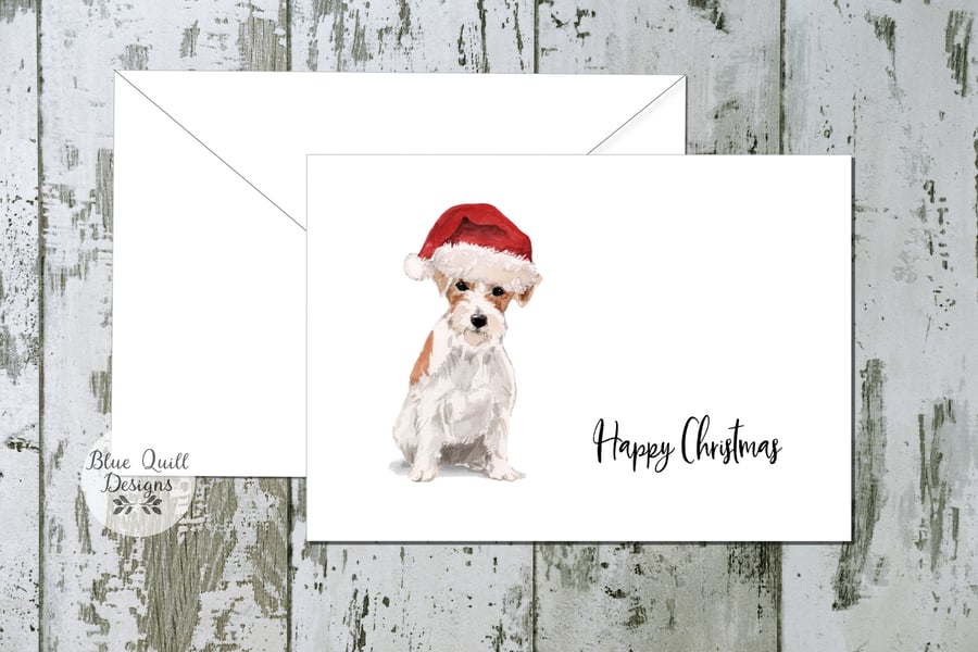 Wire Haired Jack Russell Dog Folded Christmas Cards - pack of 6 - personalised