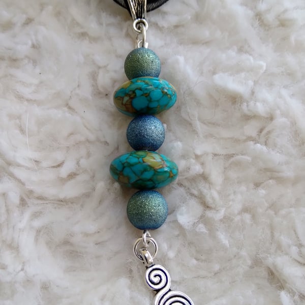 Tibetan silver with TURQUOISE gemstone and moondust beaded NECKLACE