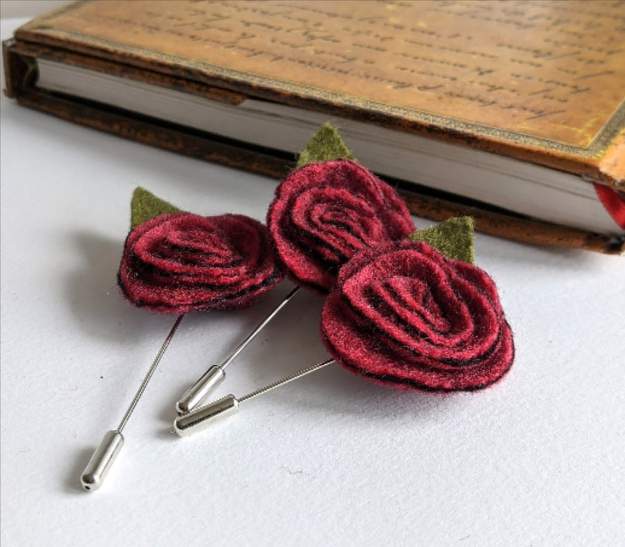 Art deco inspired rose lapel pin or brooch - ruby