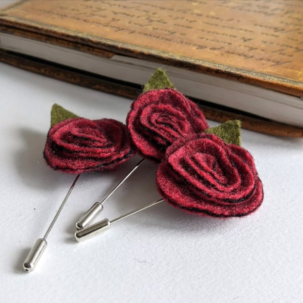 Art deco inspired rose lapel pin or brooch - ruby