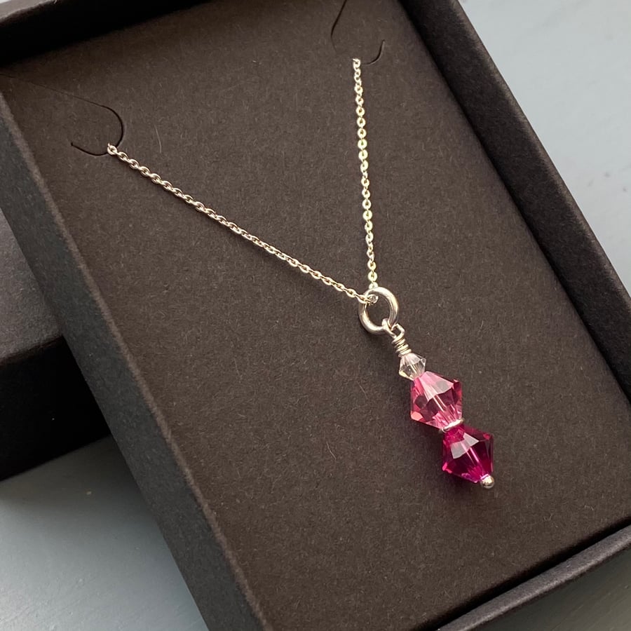 Two tone pink Swarovski Crystal & sterling silver pendant or necklace 