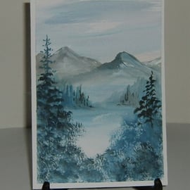 Original art watercolour landscape mountain scene painting ( ref F 824 )