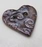 Medium Bronze Brocade Texture Heart Shaped Ceramic Button - Image 4