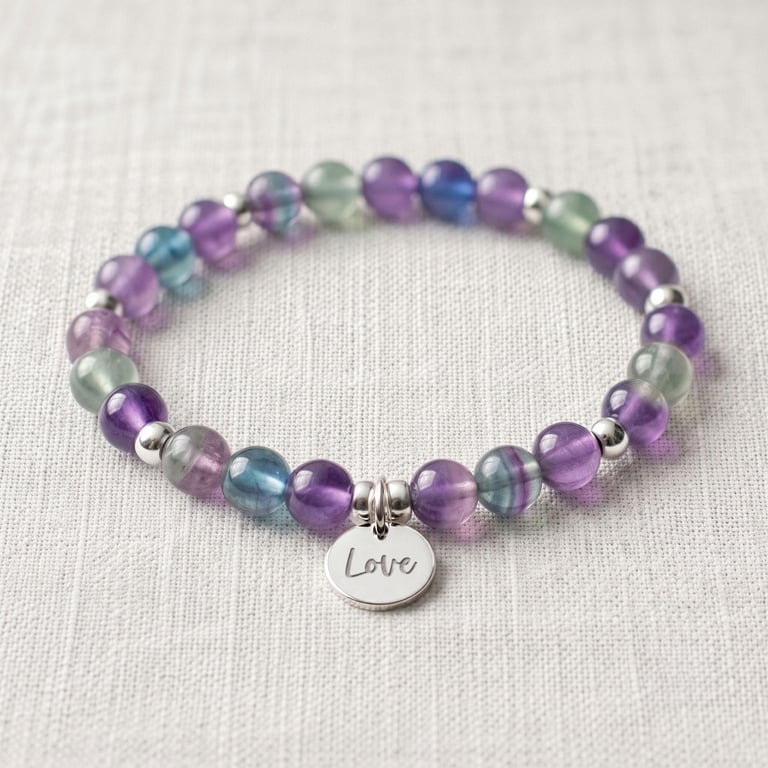 Fluorite Crystal Bracelet, Focus & Clarity, Personalised Engraved Gift