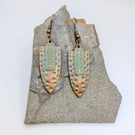Artisan Native american Copper-Tone Shield Dangle Earrings with Turquoise Patina