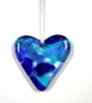 Shades of blue fused glass hanging heart
