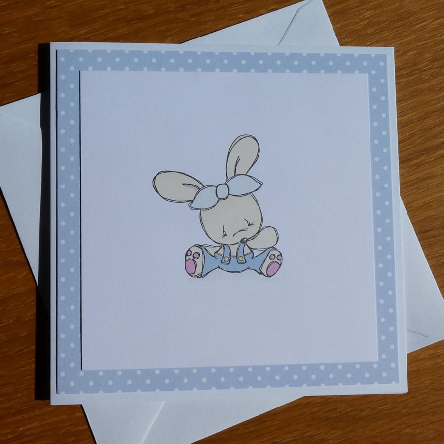 Bunny In Dungarees Blank Card