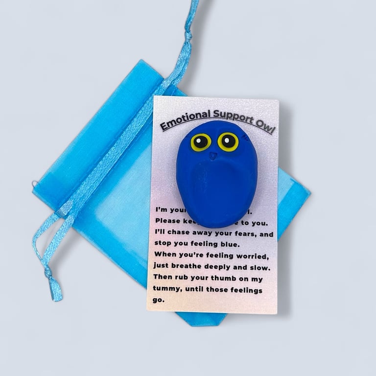 Royal Blue Worry Stone Owl - Emotional Support Owl Fidget Stone