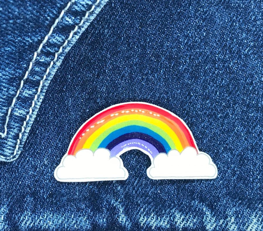 Clouds and Rainbow - hand made Pin, Badge, Brooch