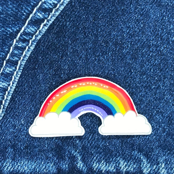 Clouds and Rainbow - hand made Pin, Badge, Brooch