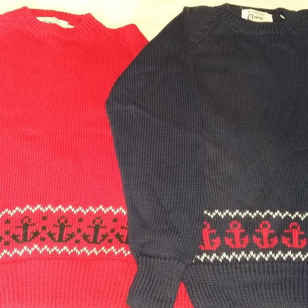 Anchors & waves Jumper, a border pattern around the bottom, wool or cotton