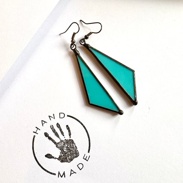 Stained glass marine blue statement shard dangle earrings, Gifts for her