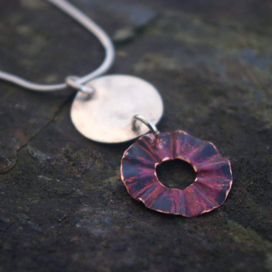  Silver and Copper Circles Necklace
