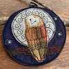 Embroidered owl and full moon home decoration.  