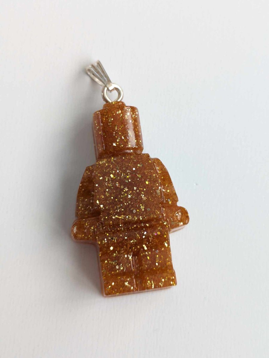 Gold Glitter Resin Legoman Pendant