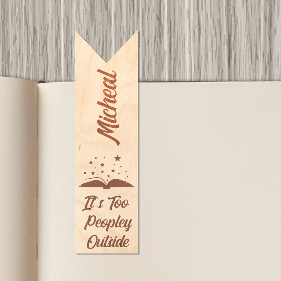 Too Peopley Outside Book Bookmark Personalised Wooden Book Lover Page Number