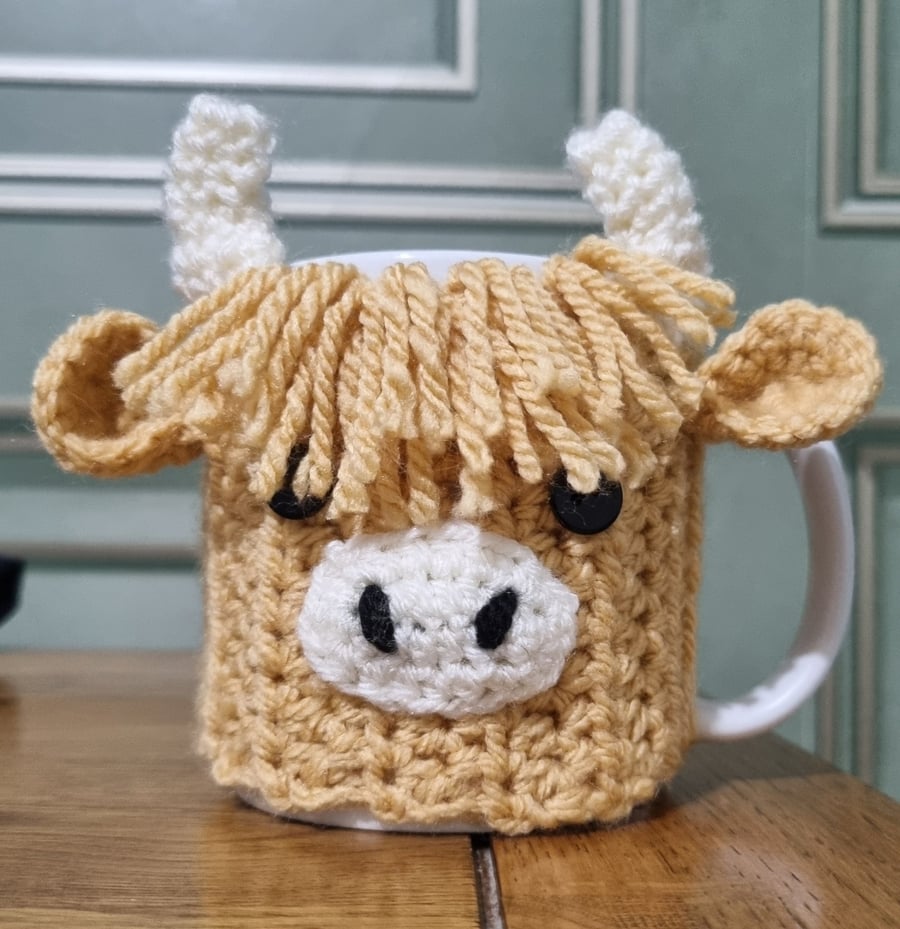New Handmade Crochet Highand Cow Mug Cosy