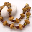 Golden Yellow Lava Rondelle Bead Necklace 