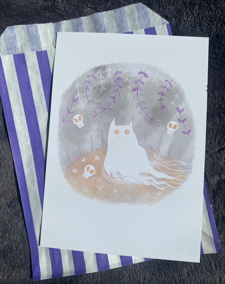 Ghost Cat, Postcard Size A6 Print