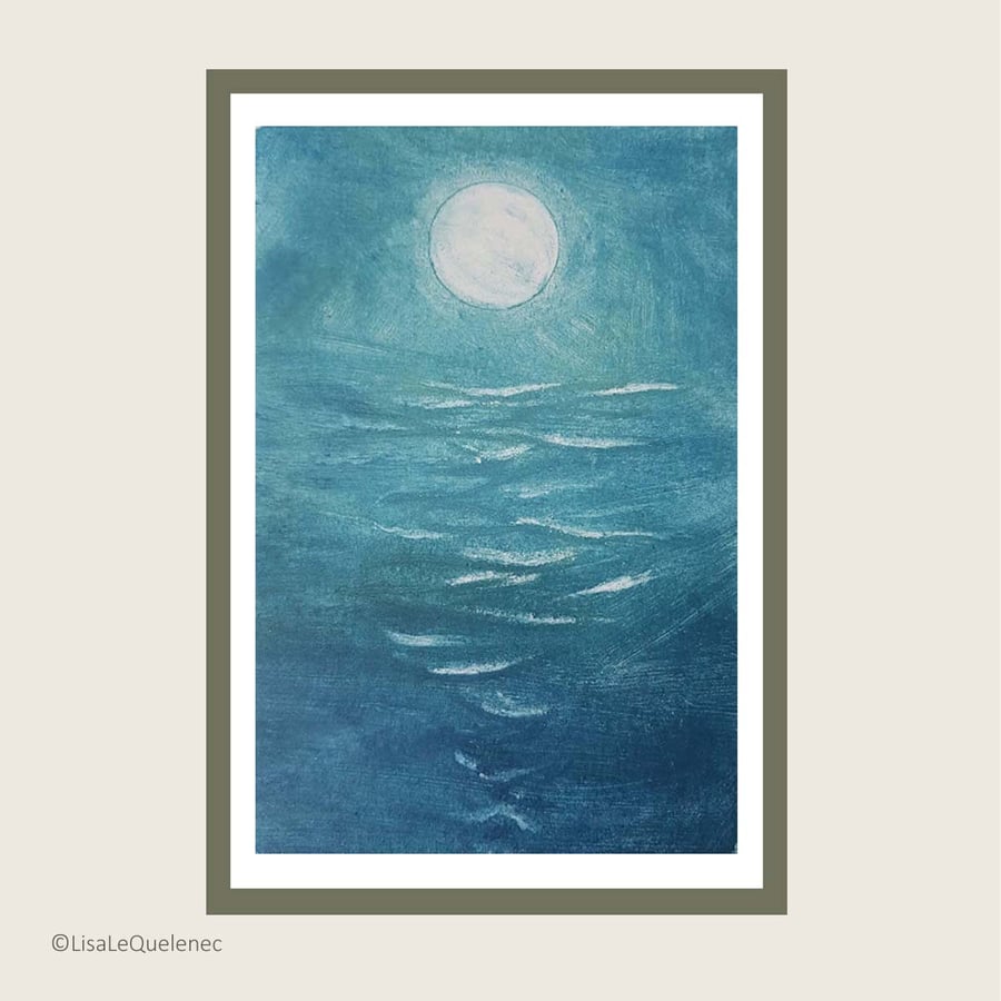 Full moon at twilight rising over the sea no.4 limited edition print OOAK