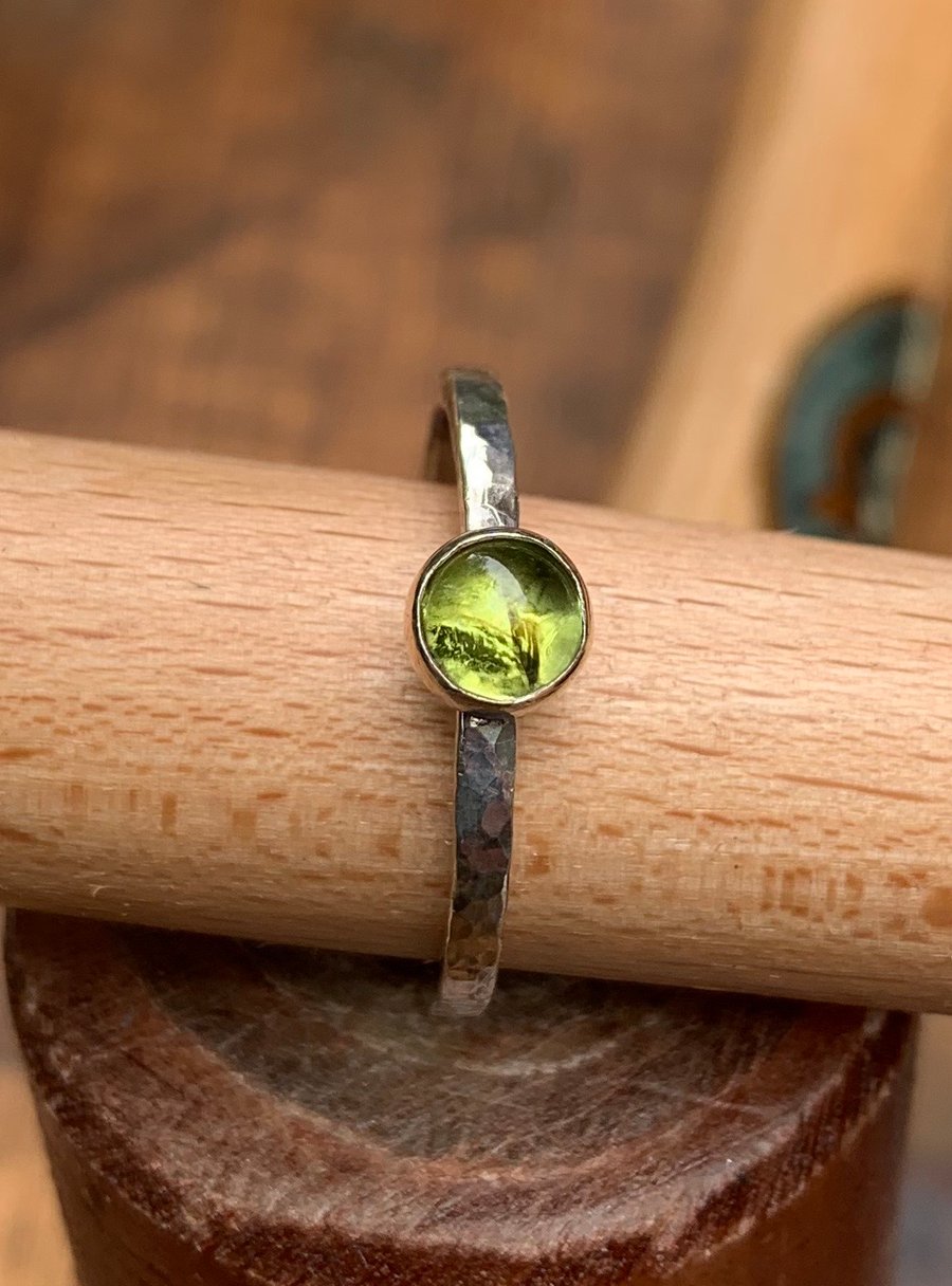 Handmade Textured Sterling Silver Ring with 5mm Semi-Precious Cabochon