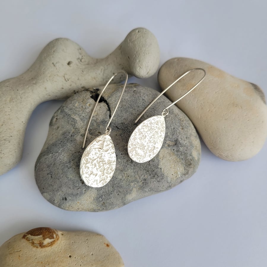 Pebble Drop Earrings, Recycled Sterling Silver Threader Earrings