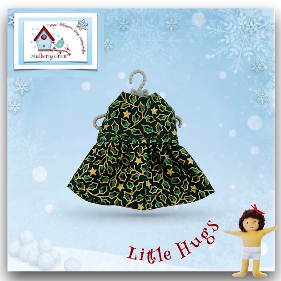 Reserved for Kat Green Holly Dress to fit the Little Hugs dolls