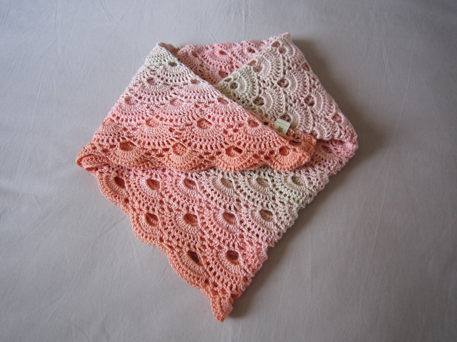 Hand Crochet Ladies Shawl in Peach and Beige, Summer Shawl, Gift Idea, Holidays