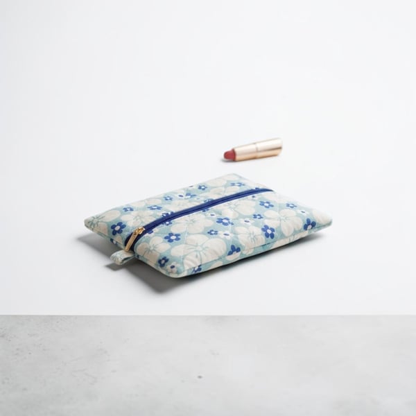 Small Makeup Bag in Bright, Bold & Blue Florals.