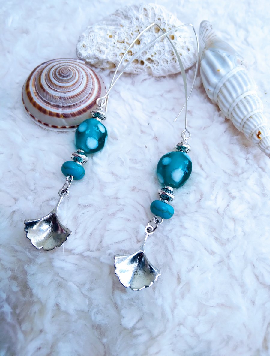 Handmade lampwork beads with turquoise & Tibetan Silver beads EARRINGS