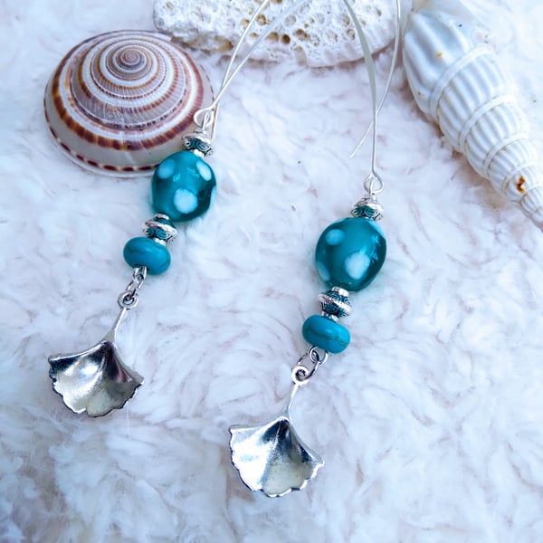 Handmade lampwork beads with turquoise & Tibetan Silver beads EARRINGS