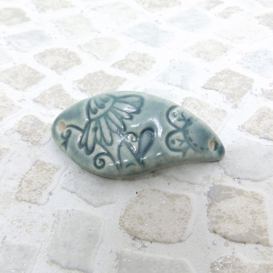 Handmade duck egg blue Leaf Shaped Ceramic Bracelet Connector 