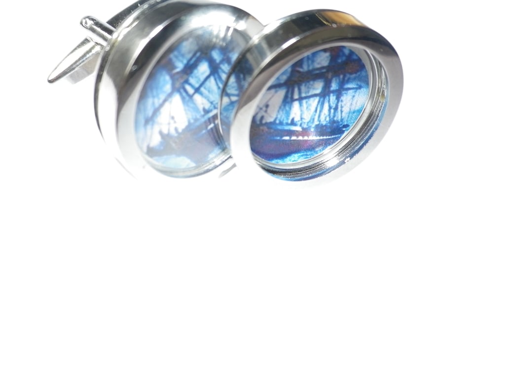 Pirate Ship Cufflinks, free shipping, gift wrapped, dramatic image, Ref 0939