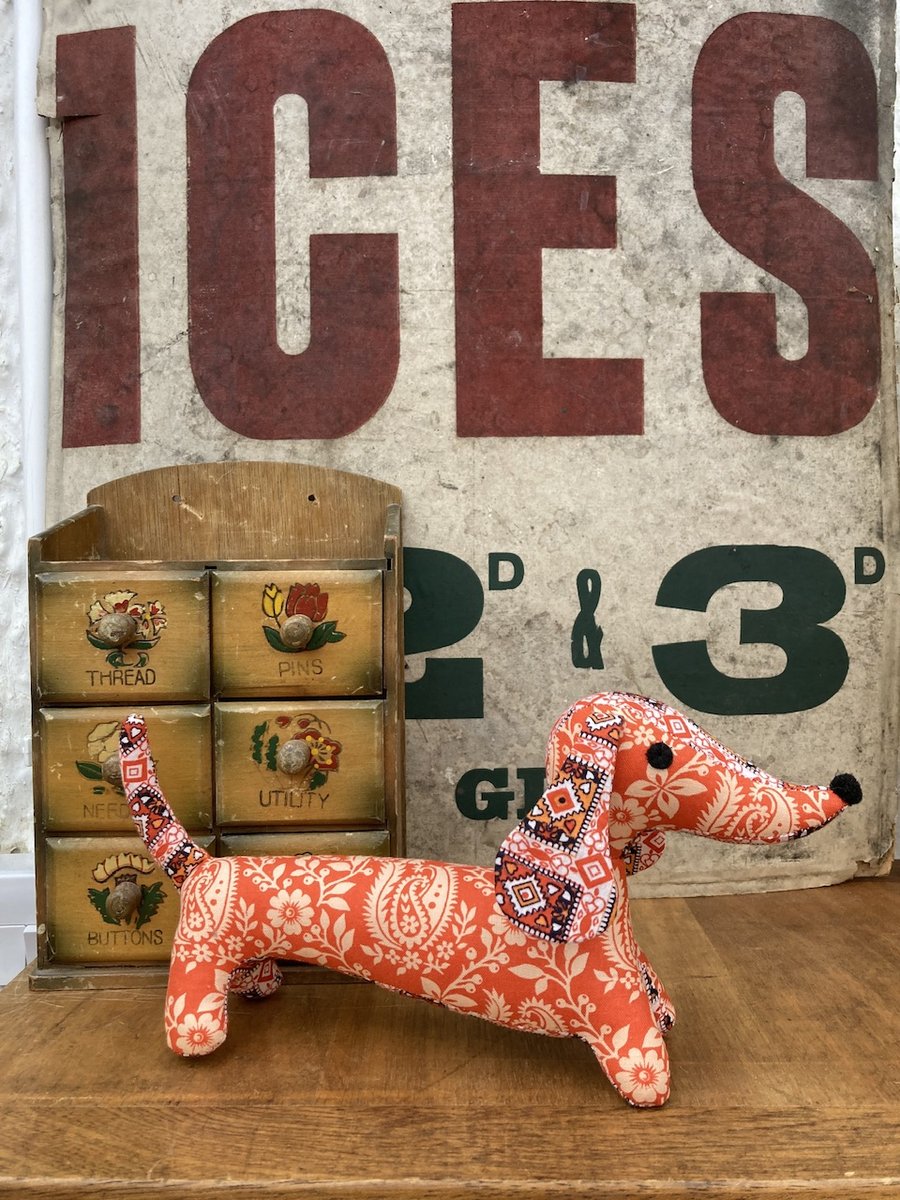 Snossage The Vintage Fabric Sausage Dog.   (Orange)