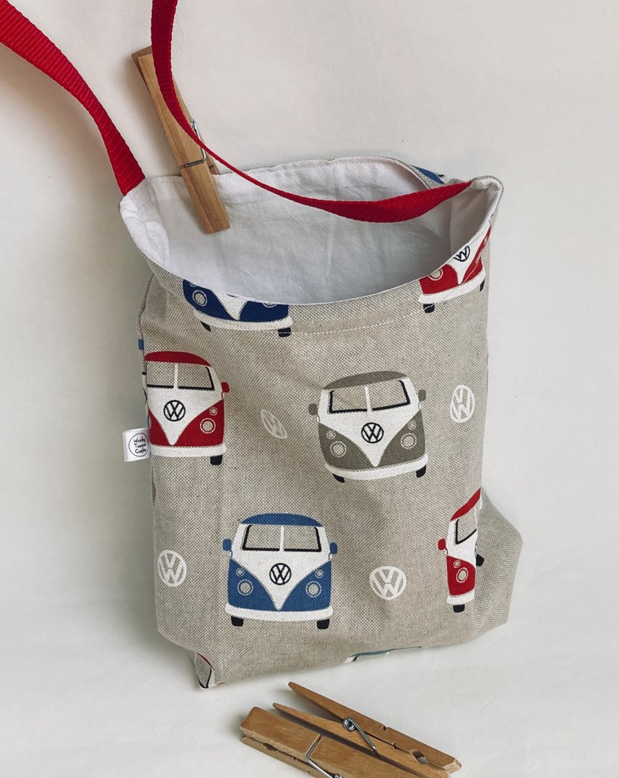 Peg bag with shoulder strap. Camper van design