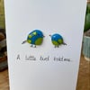 Fused glass two little birds greetings card