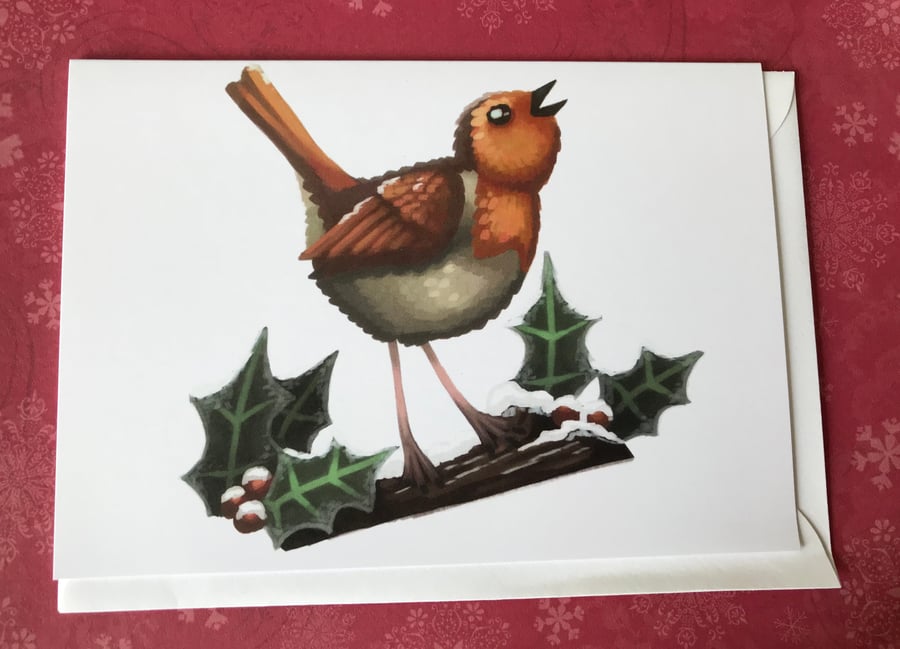 Christmas Robin blank greeting card