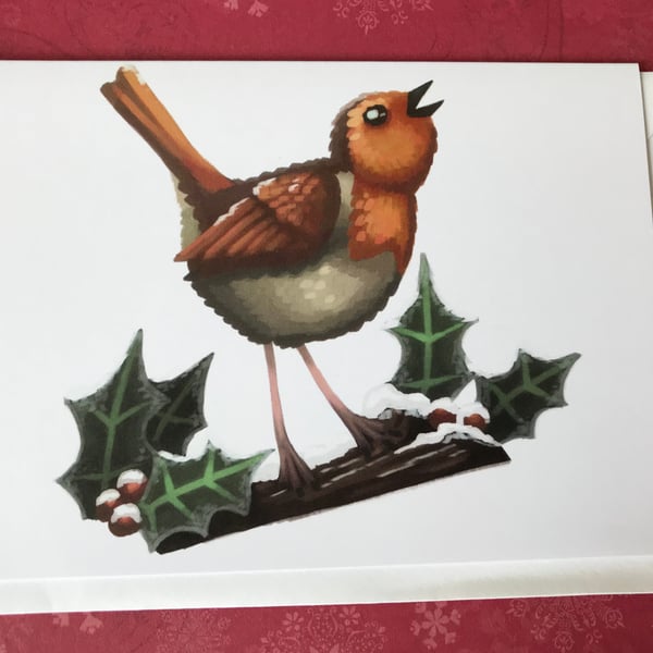 Christmas Robin blank greeting card