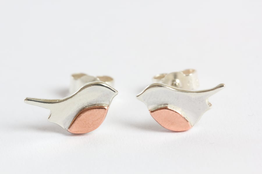 Sterling silver and Copper Robin Earrings - Made to order