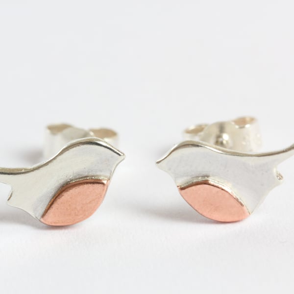 Sterling silver and Copper Robin Earrings - Made to order