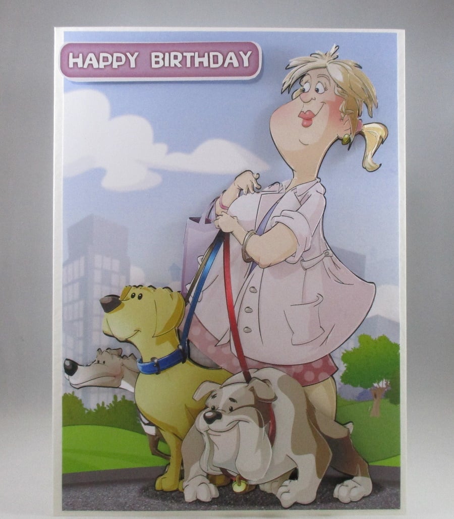 Humorous Dog Walker Birthday Card,3D,handmade,personalise