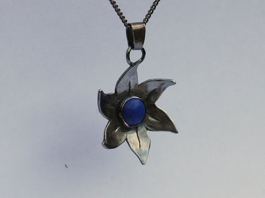 'Dark Flower' Sterling Silver Pendant with Lapis Lazuli Gemstone,  P131