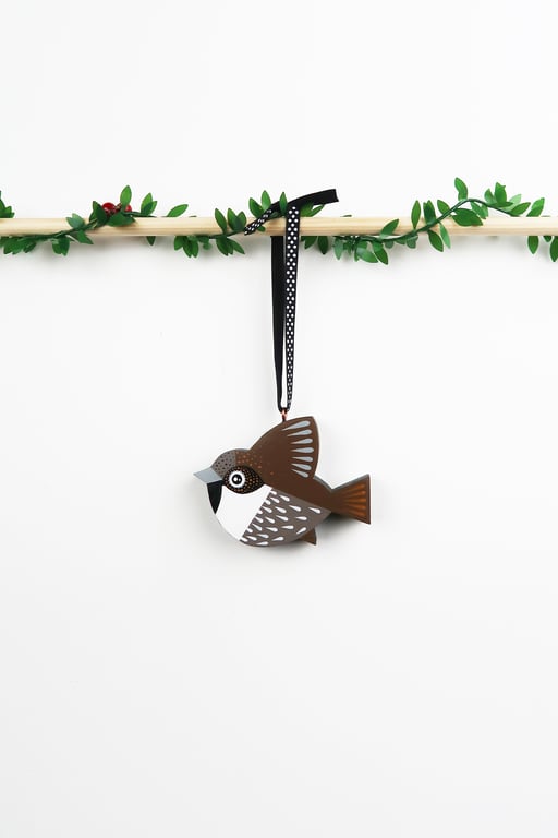 House sparrow Christmas tree decoration, bird lover gift, stocking filler.