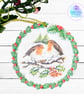 Robin mixed media hanging decoration. Robin ornament. Robin decoration. - Image 1