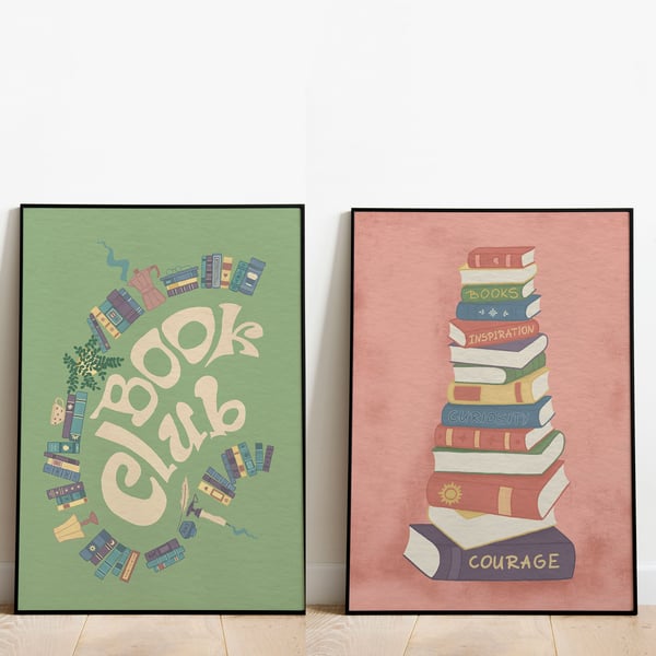 Book Club Art Print for Avid Readers and Bookworms Sizes A5, A4 & A3 Unframed